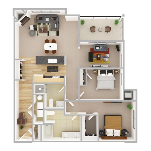 Floor plan for 2 beds, 2 baths, 1380 sqft